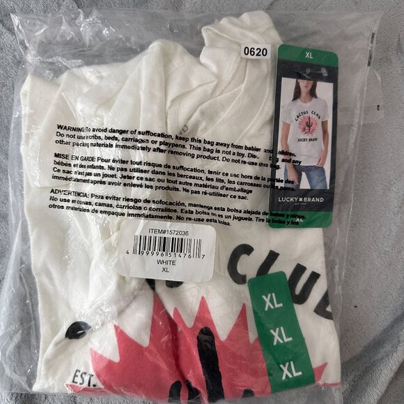 Lucky Brand Graphic T Shirt Top Crew Neck Cactus Club Womens White Size X Large - Picture 11 of 11